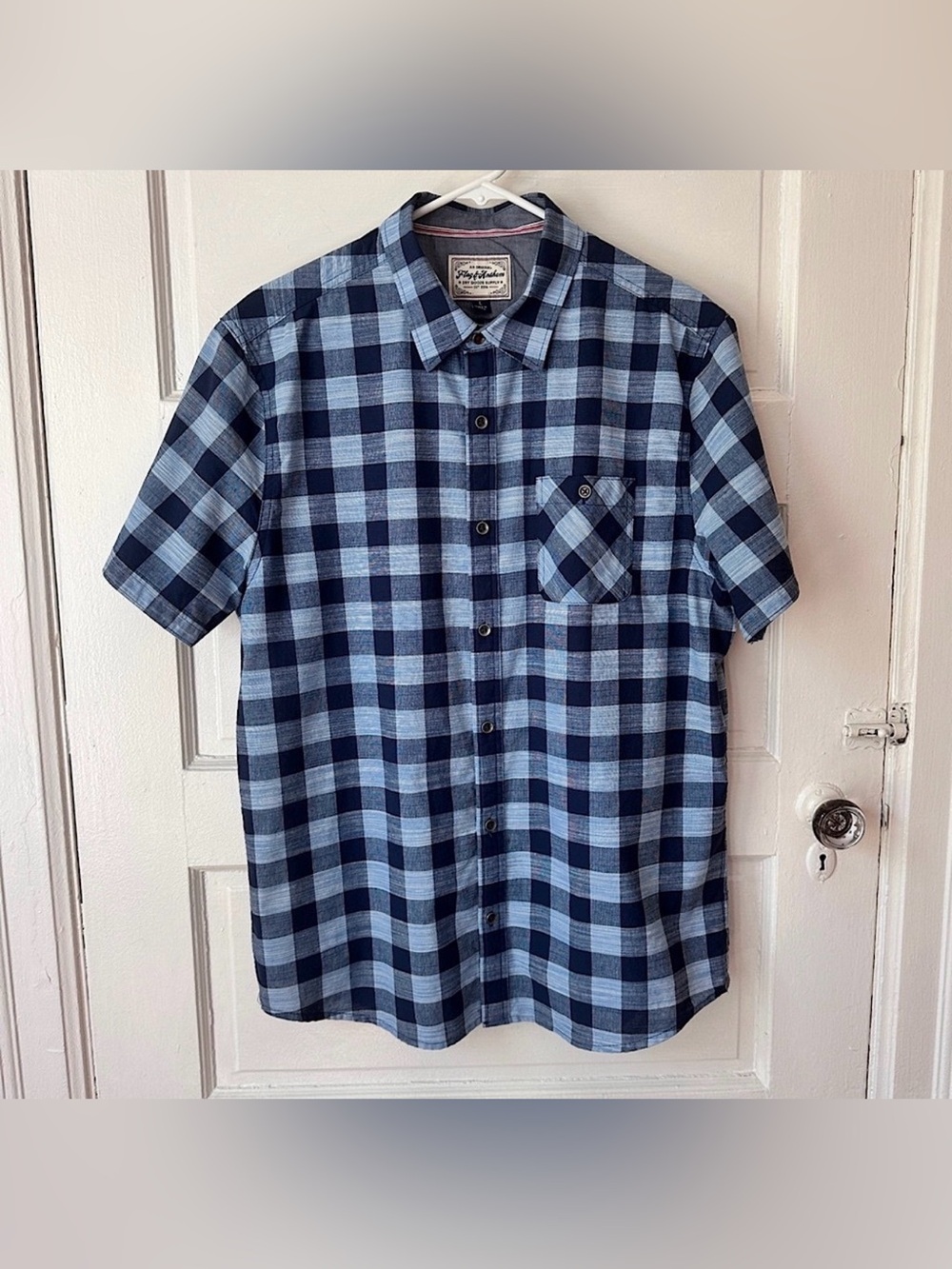 3/$20💥 Flag & Anthem Men’s Short‎ Sleeve Button Down Collared Shirt Blue Plaid